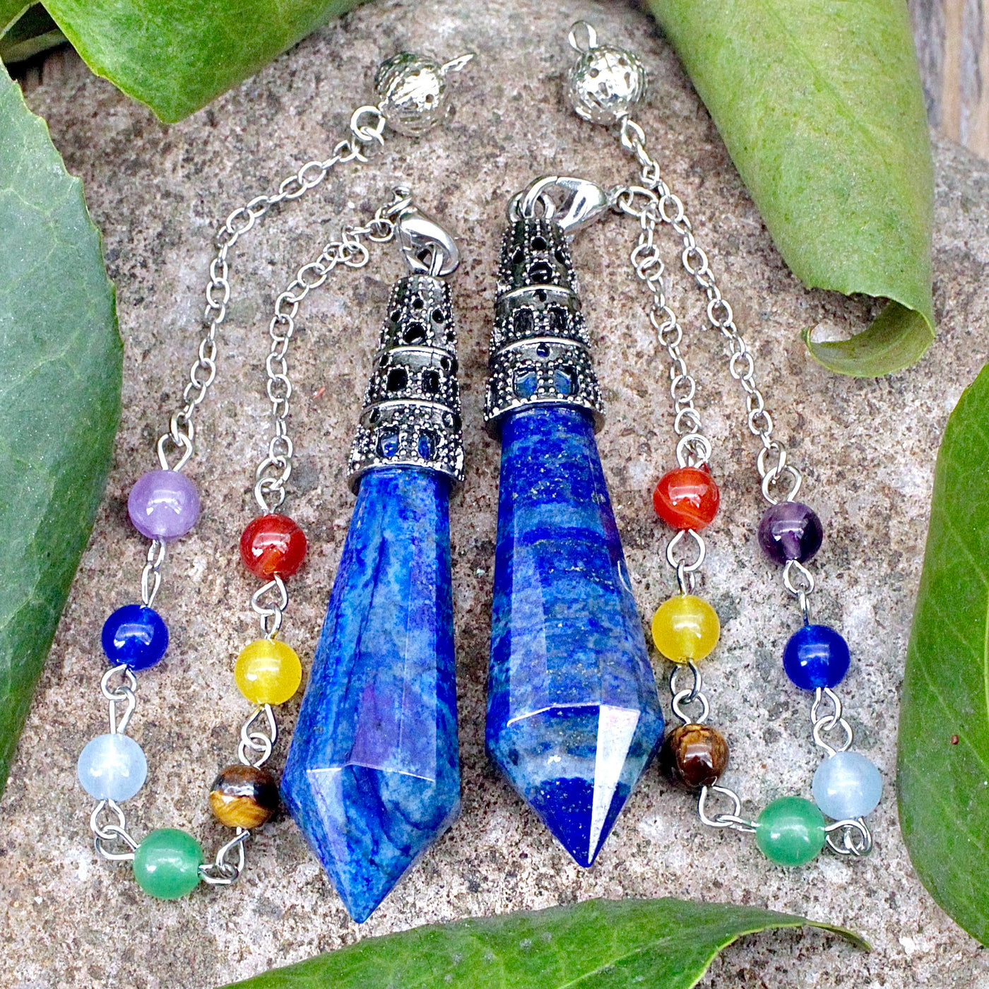 Lapis Lazuli Point Pendulum with Chakra Bead Chain