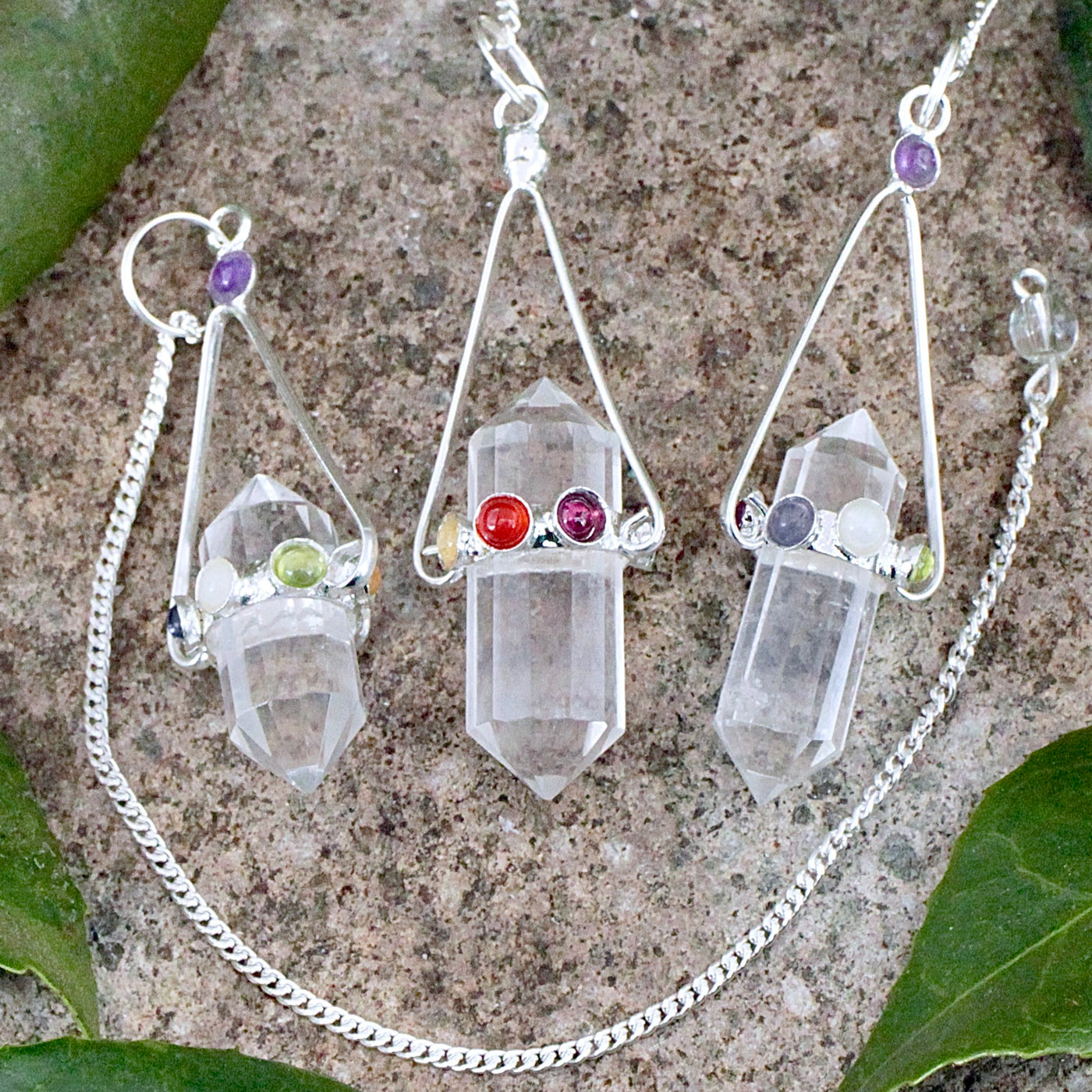 Quartz Point with Chakra Stones Pendulum