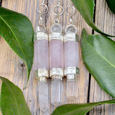 Rose Quartz with Quartz Point Wand Pendulum