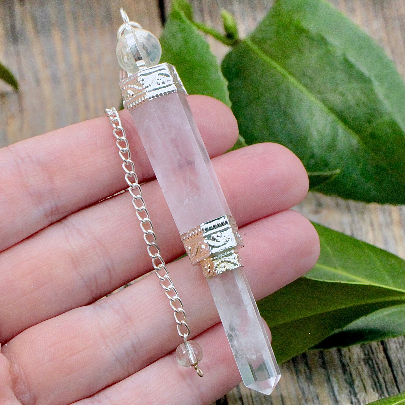 Rose Quartz with Quartz Point Wand Pendulum