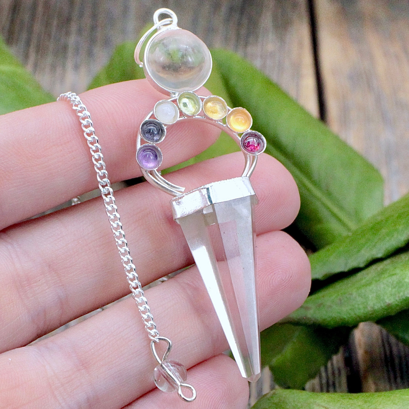 Quartz Point with Chakra Moon Pendulum