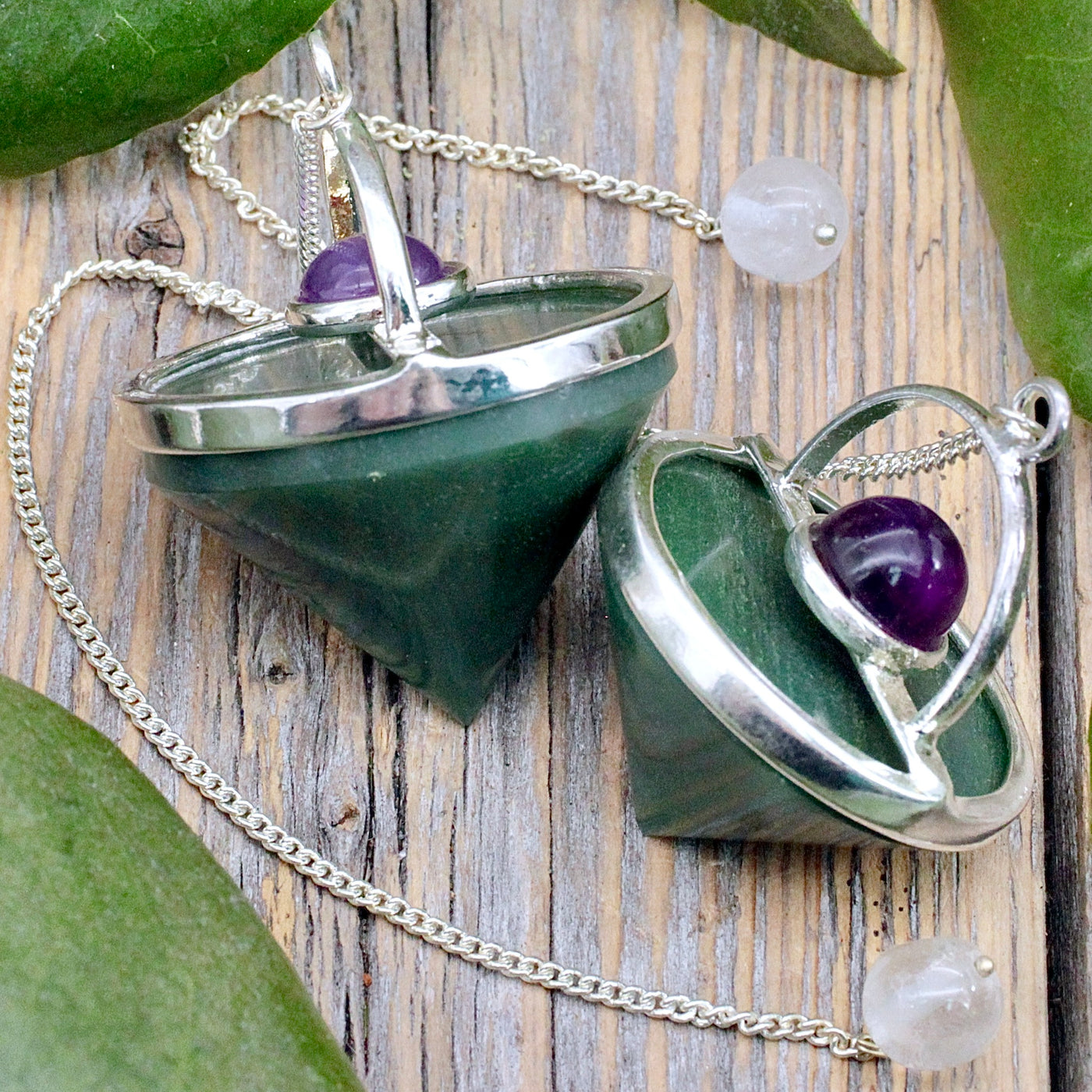 Green Aventurine Cone Pendulum with Amethyst Cabochon