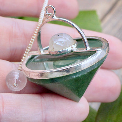 Green Aventurine Cone Pendulum with Moonstone Cabochon