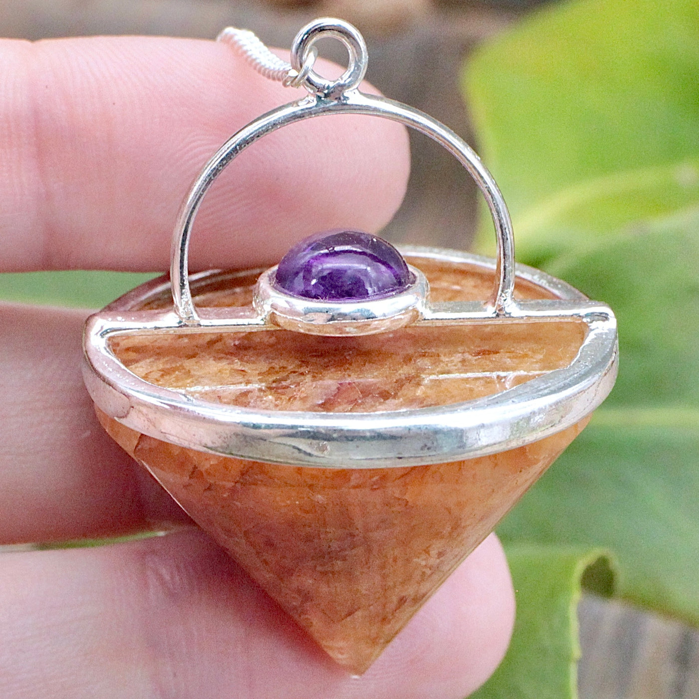 Yellow Aventurine Cone Pendulum with Amethyst Cabochon