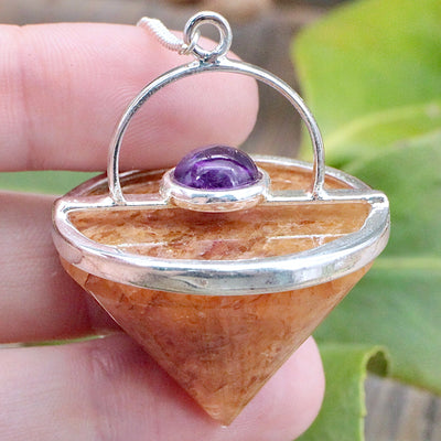 Yellow Aventurine Cone Pendulum with Amethyst Cabochon