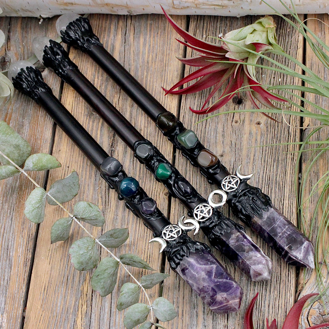 Amethyst Wand with Triple Moon Charm