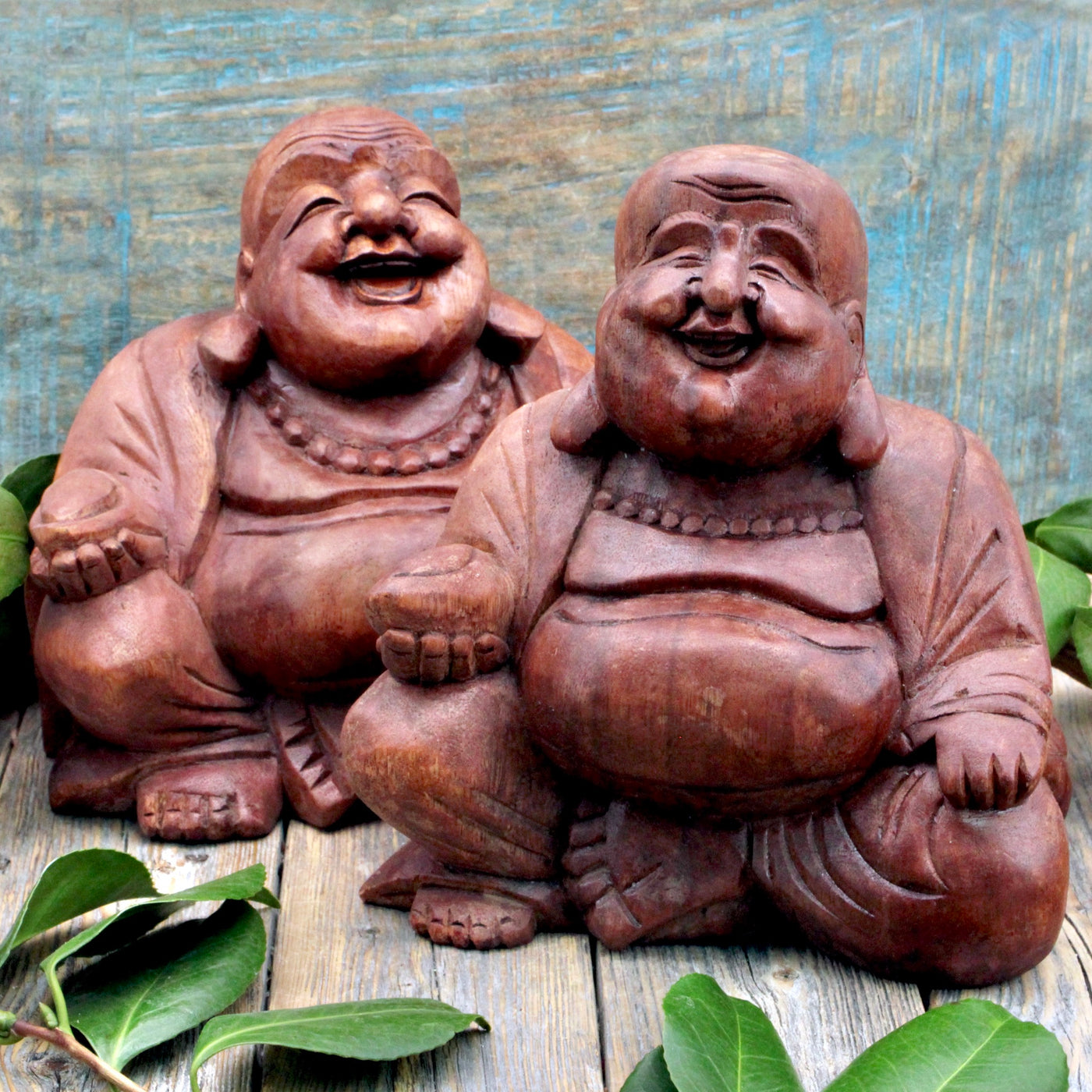 Wood Laughing Buddha Statue