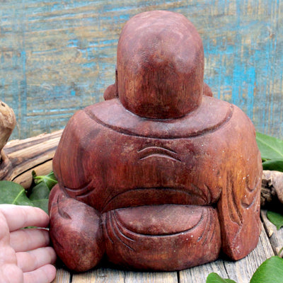 Wood Laughing Buddha Statue