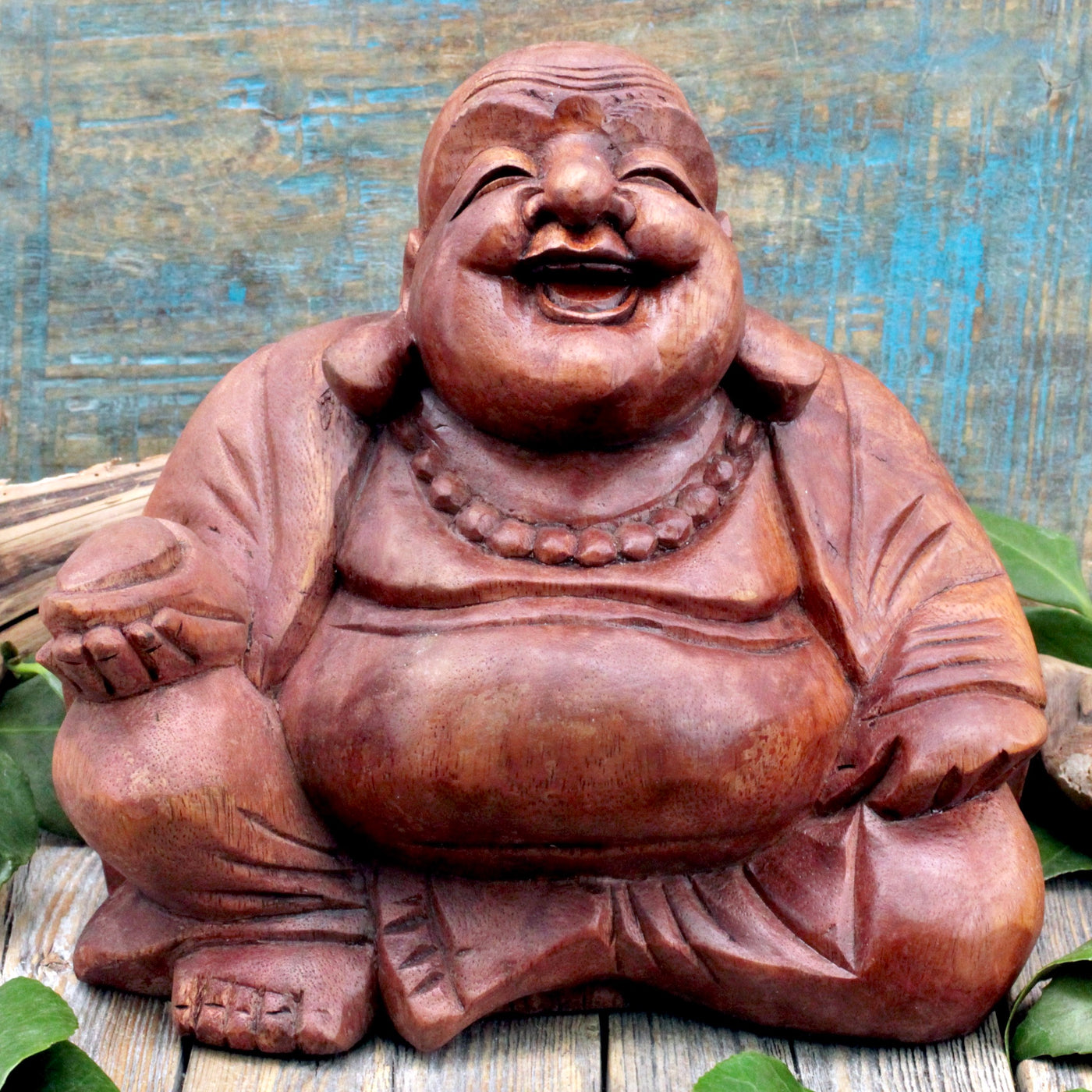 Wood Laughing Buddha Statue