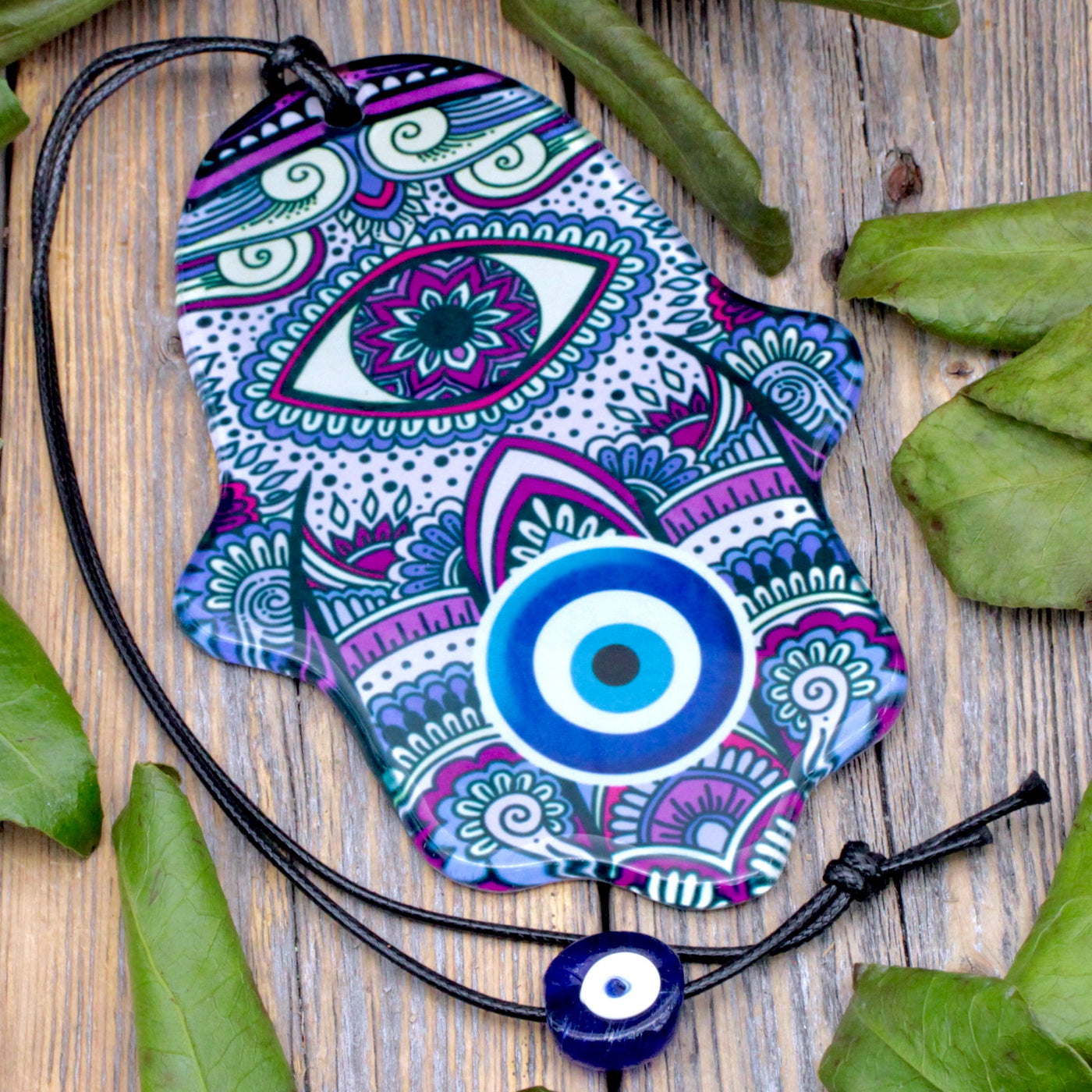 Glass Hamsa Evil Eye Wall Hanging