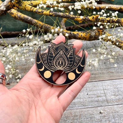 Wood Sphere Holder - Lotus Moon