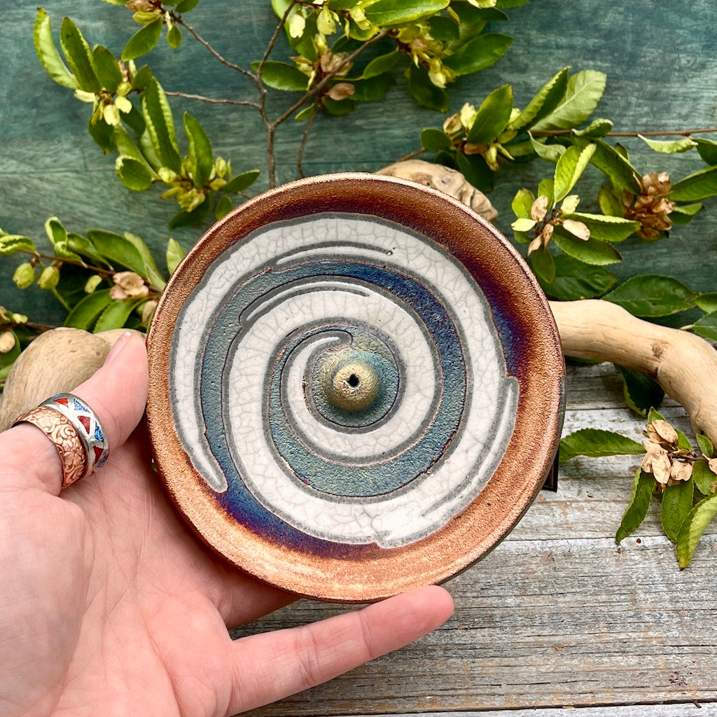 Raku Pottery Incense Holder -Spiral