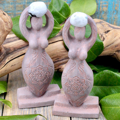 Lotus Goddess Statue with Moonstone Pebble