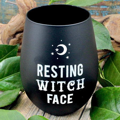 Resting Witch Face Stemless Wine Glass