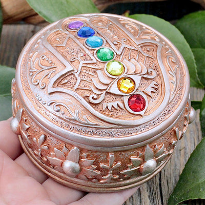 Hamsa Box with Chakra Stones