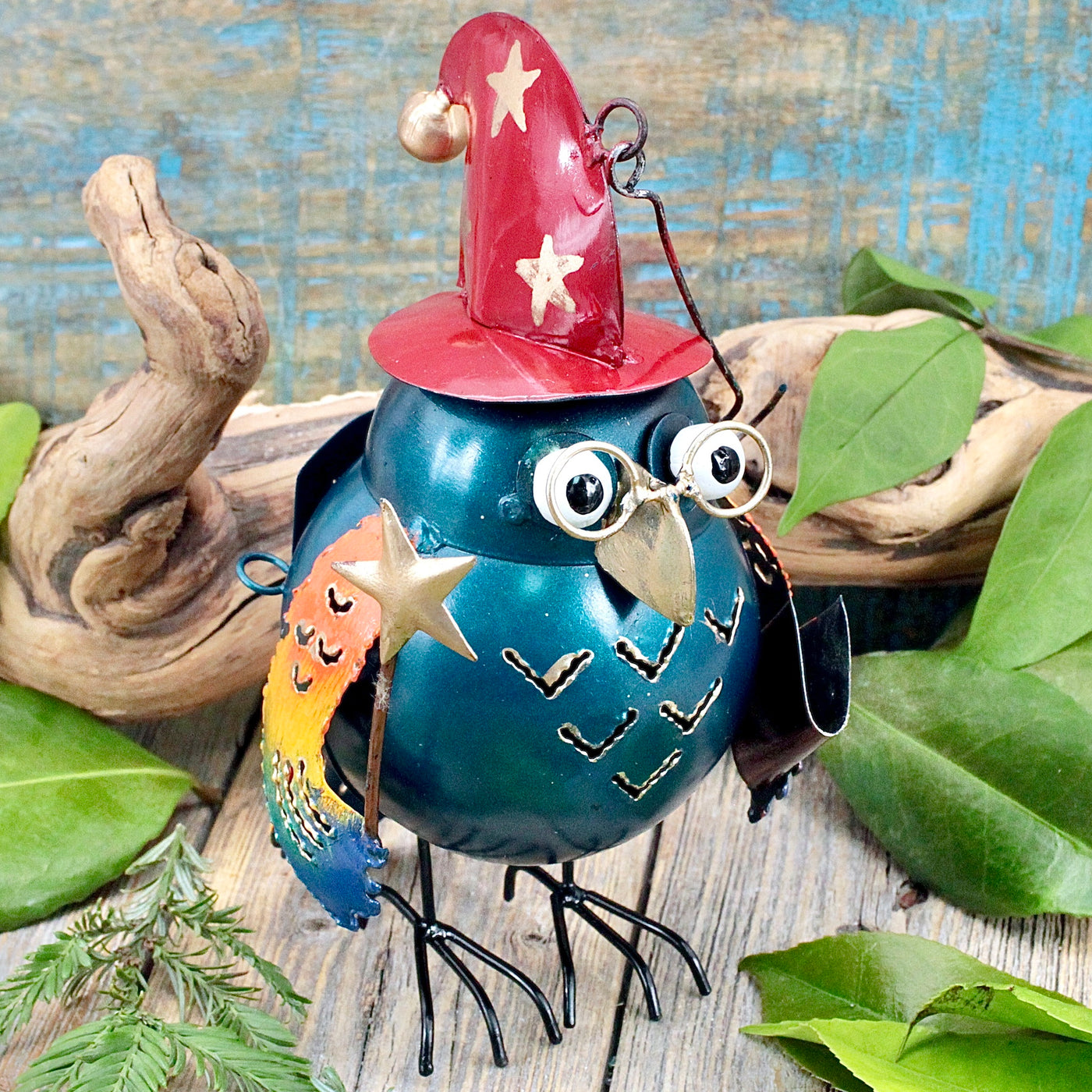 Wizard Owl Hanging Lantern - Blue