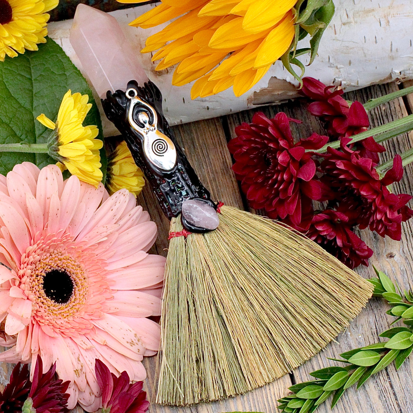 Rose Quartz Goddess Mini Broom