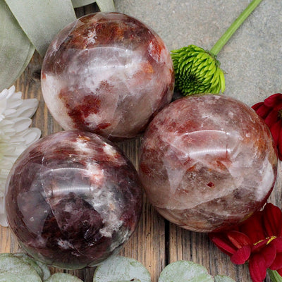 Hematoid Quartz with Moonstone Sphere