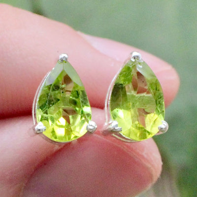 Peridot Stud Earrings Pronged in Sterling Silver