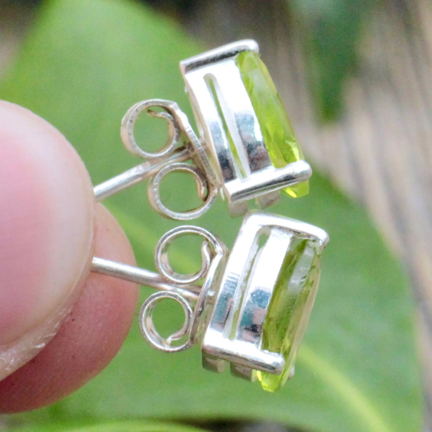 Peridot Stud Earrings Pronged in Sterling Silver