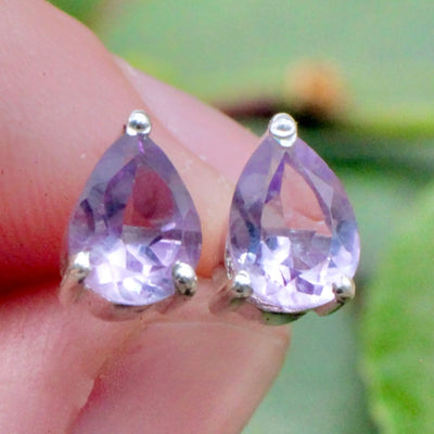 Amethyst Stud Earrings Pronged in Sterling Silver