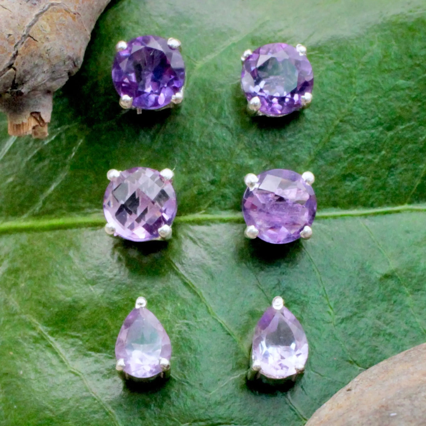 Amethyst Stud Earrings Pronged in Sterling Silver