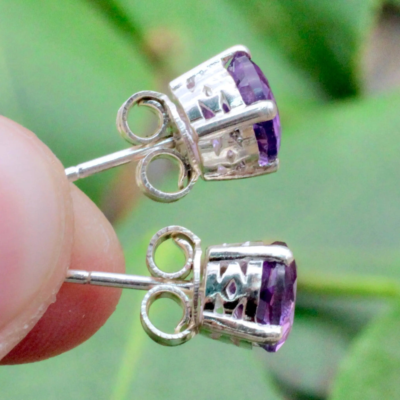 Amethyst Stud Earrings Pronged in Sterling Silver