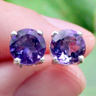 Amethyst Stud Earrings Pronged in Sterling Silver