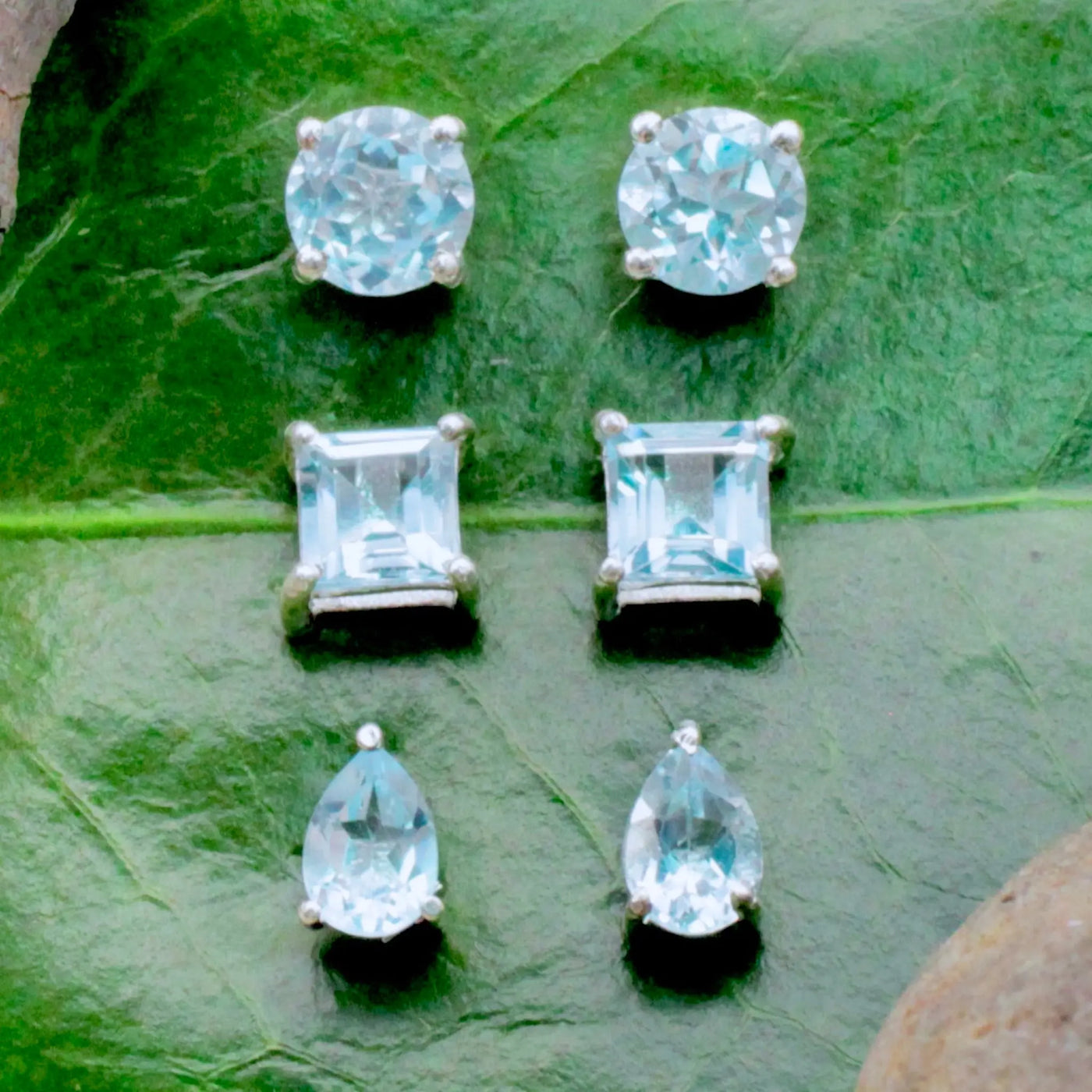 Blue Topaz Stud Earrings Pronged in Sterling Silver