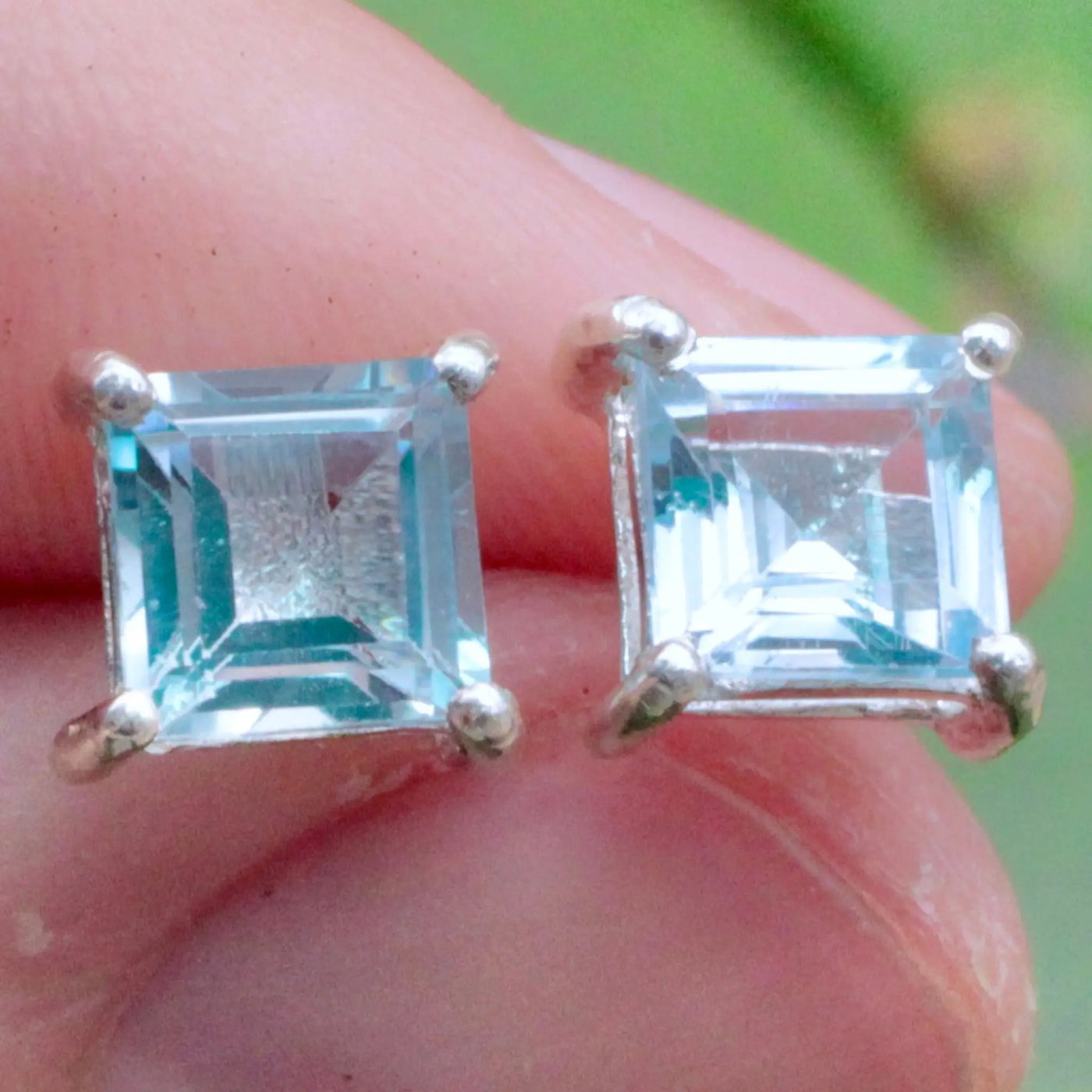 Blue Topaz Stud Earrings Pronged in Sterling Silver