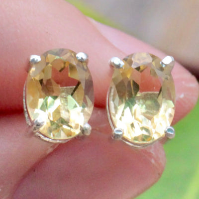 Citrine Stud Earrings Pronged in Sterling Silver