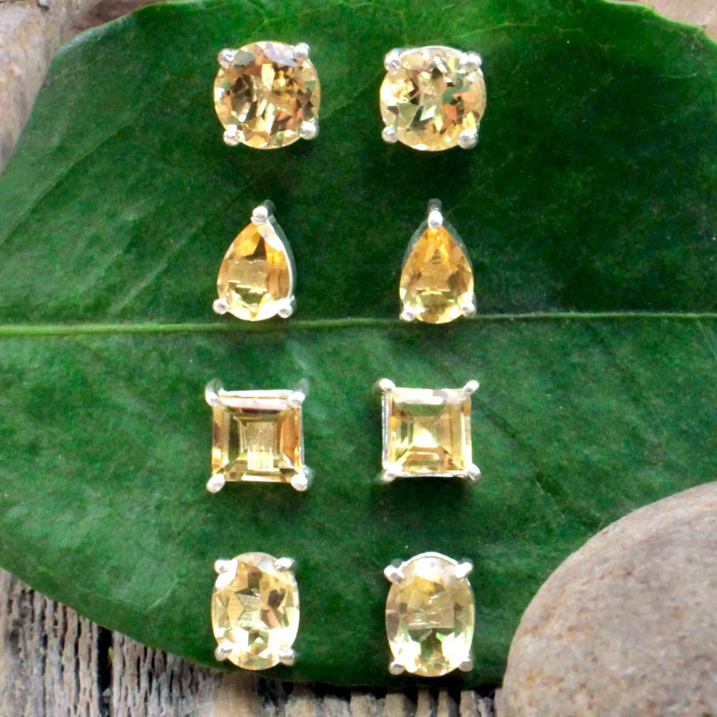 Citrine Stud Earrings Pronged in Sterling Silver