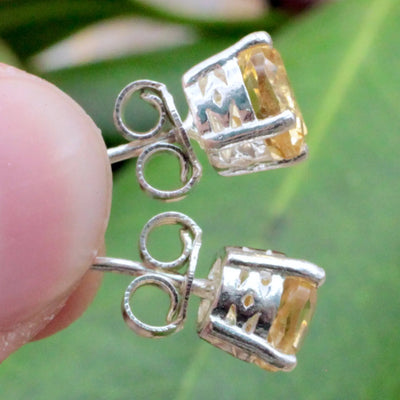 Citrine Stud Earrings Pronged in Sterling Silver