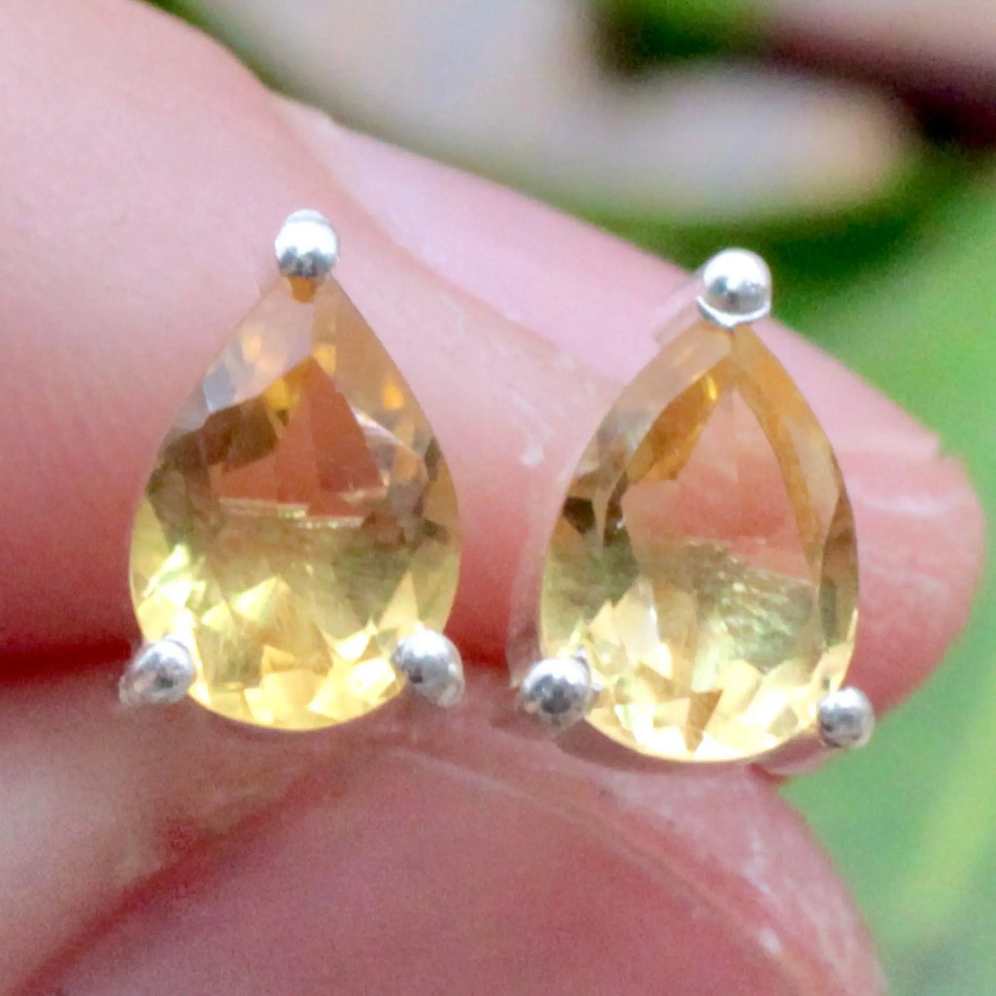 Citrine Stud Earrings Pronged in Sterling Silver