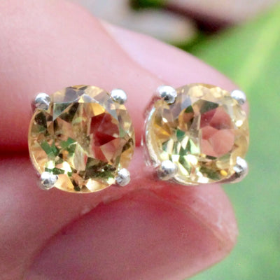 Citrine Stud Earrings Pronged in Sterling Silver