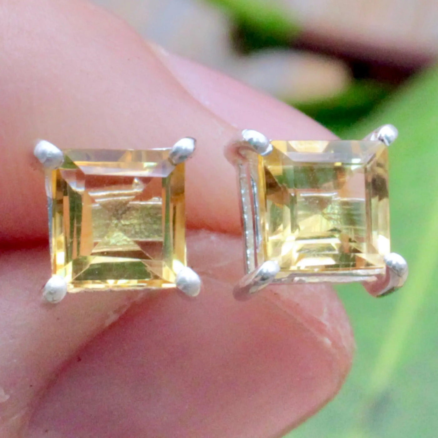 Citrine Stud Earrings Pronged in Sterling Silver