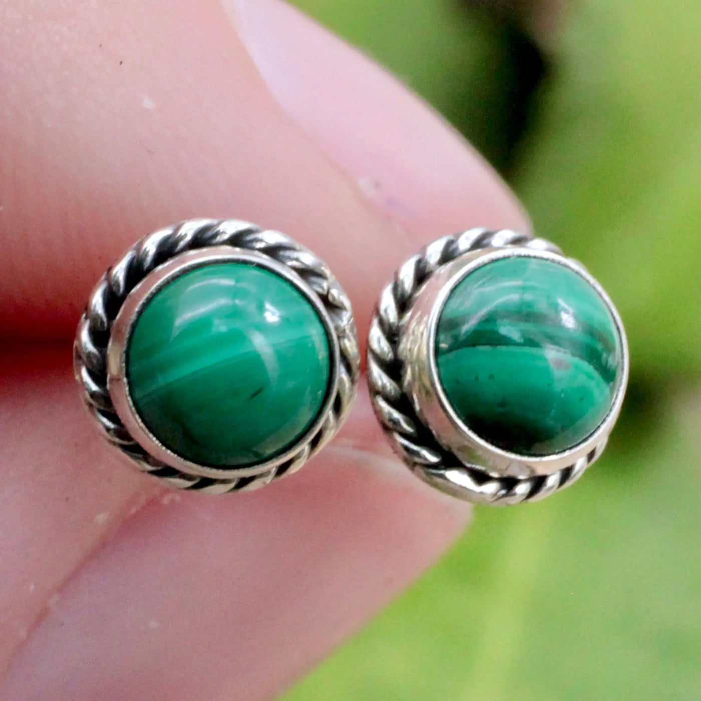 Malachite Stud Earrings - Sterling Silver