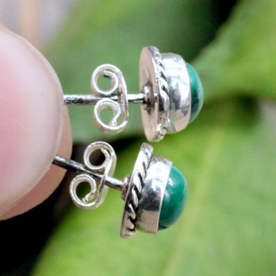 Malachite Stud Earrings - Sterling Silver