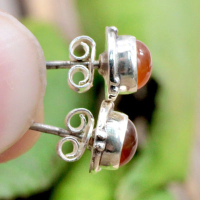 Carnelian Stud Earrings with Silverwork in Sterling Silver