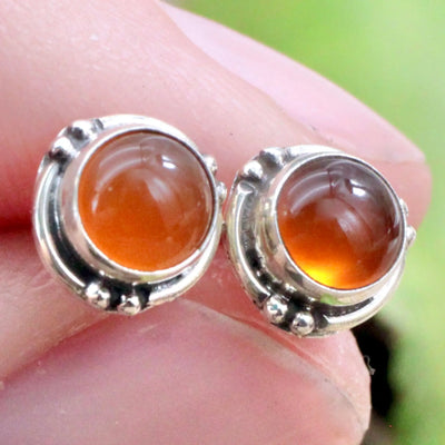 Carnelian Stud Earrings with Silverwork in Sterling Silver