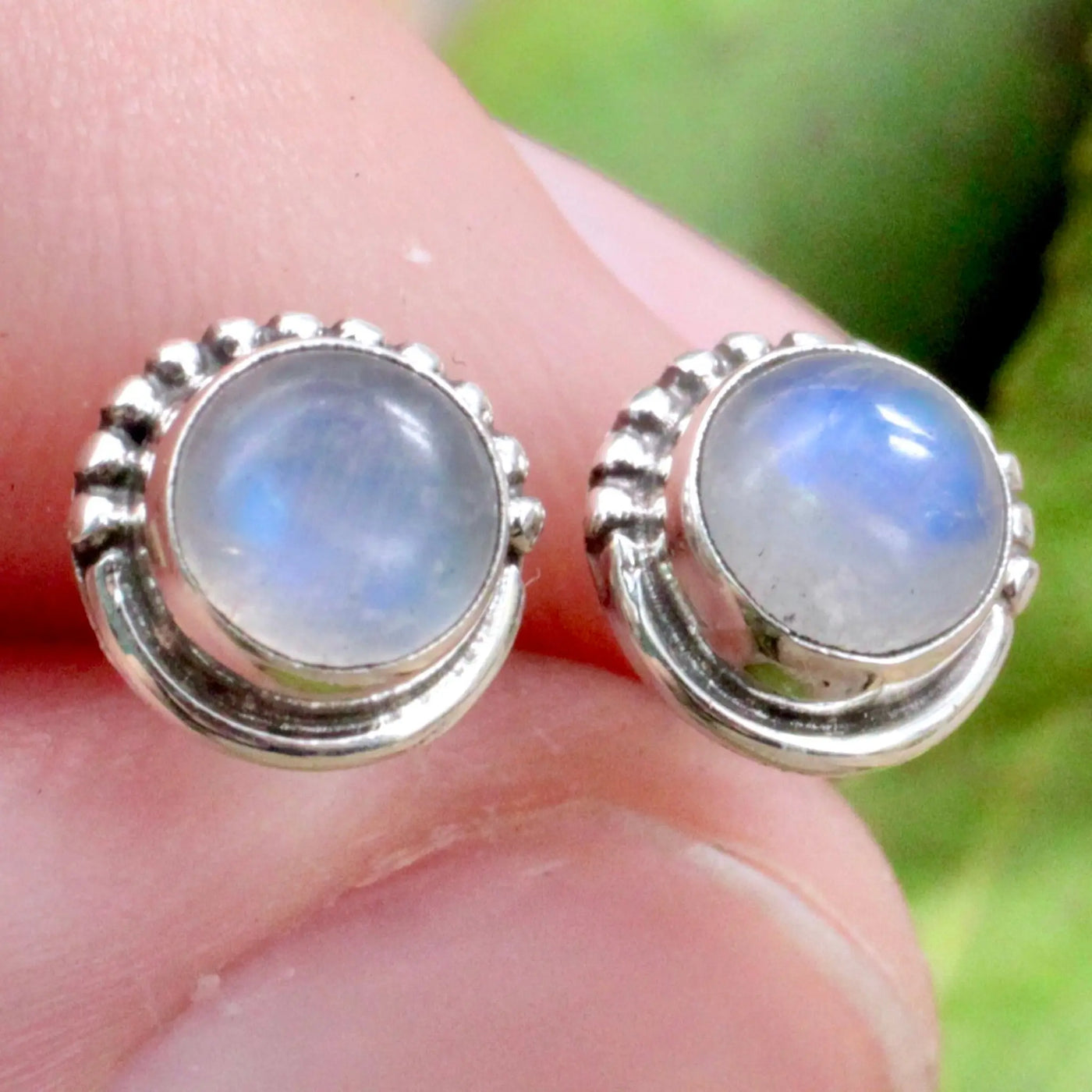 Moonstone Stud Earrings with Silverwork in Sterling Silver