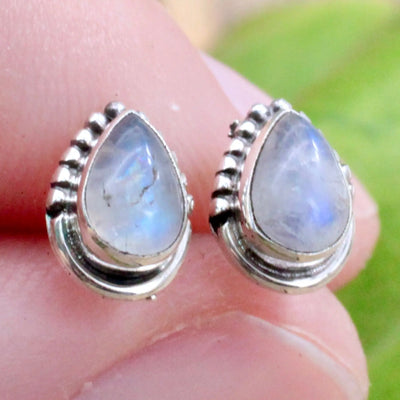 Moonstone Stud Earrings with Silverwork in Sterling Silver