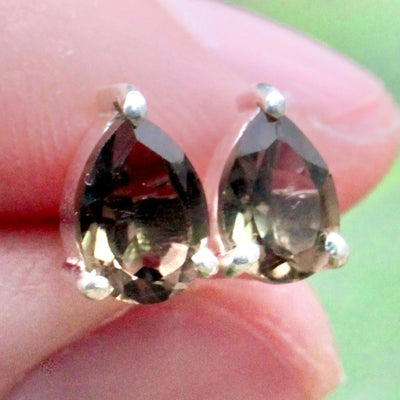 Smoky Quartz Stud Earrings Pronged in Sterling Silver