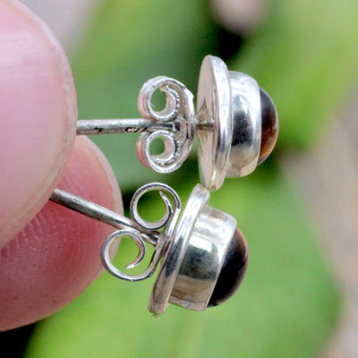 Tiger's Eye Stud Earrings with Silverwork in Sterling Silver