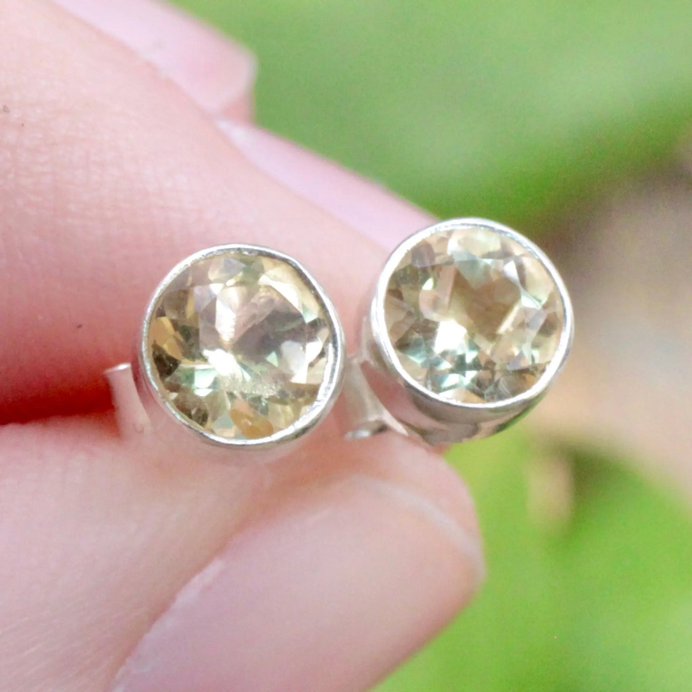 Citrine Round Stud Earrings in Sterling Silver