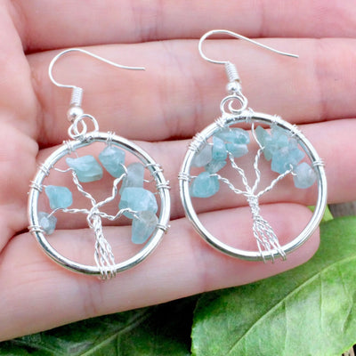 Aquamarine Tree of Life Earring