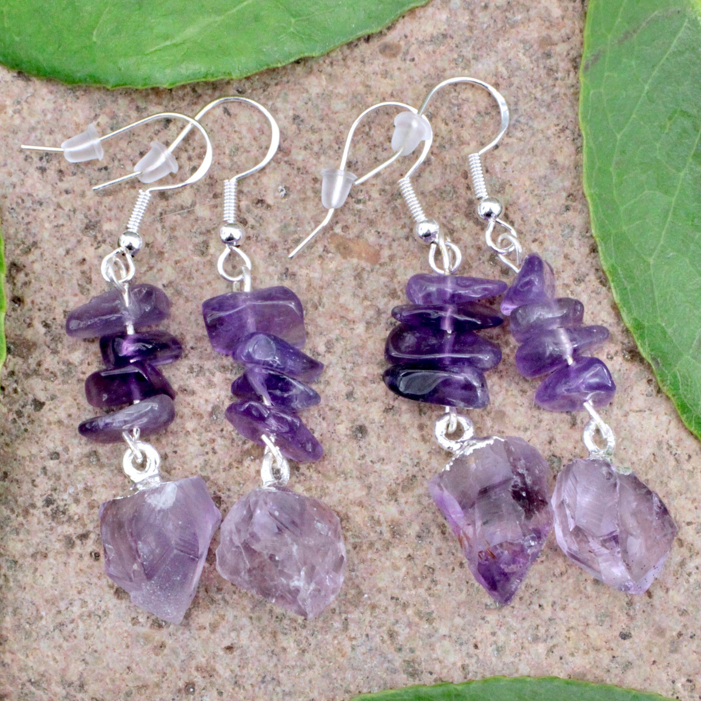 Amethyst Chip and Drop Earrings