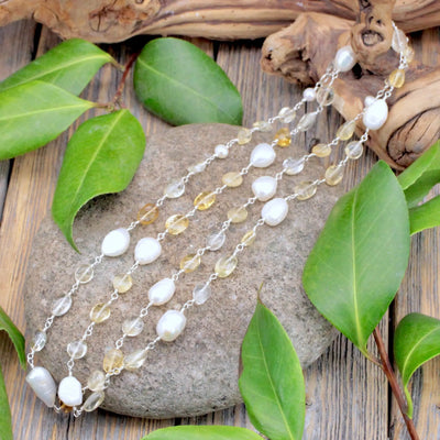 Citrine and Freshwater Pearl Beaded Necklace