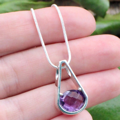 Faceted Amethyst Drop Pendant - Sterling Silver