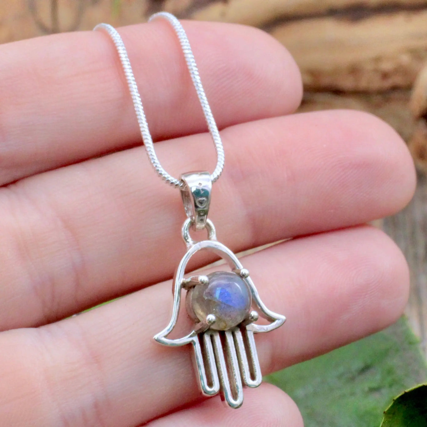 Labradorite Hamsa Pendant - Sterling Silver